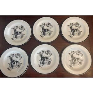 Set of 6 Ciroa Floral Skull Wicked Dinner Plates 10 5/8"